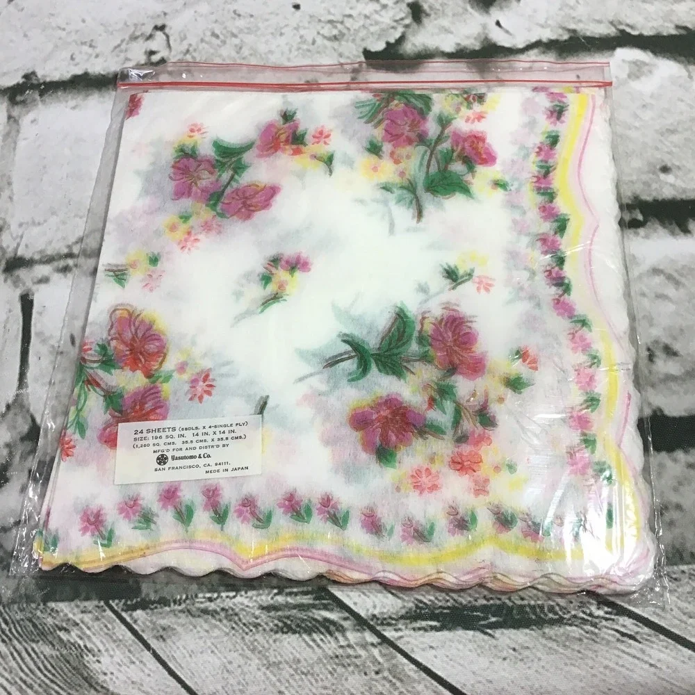 Vintage Decoupage Luncheon Napkins Lot 2Packs Floral Bamboo Print Scalloped